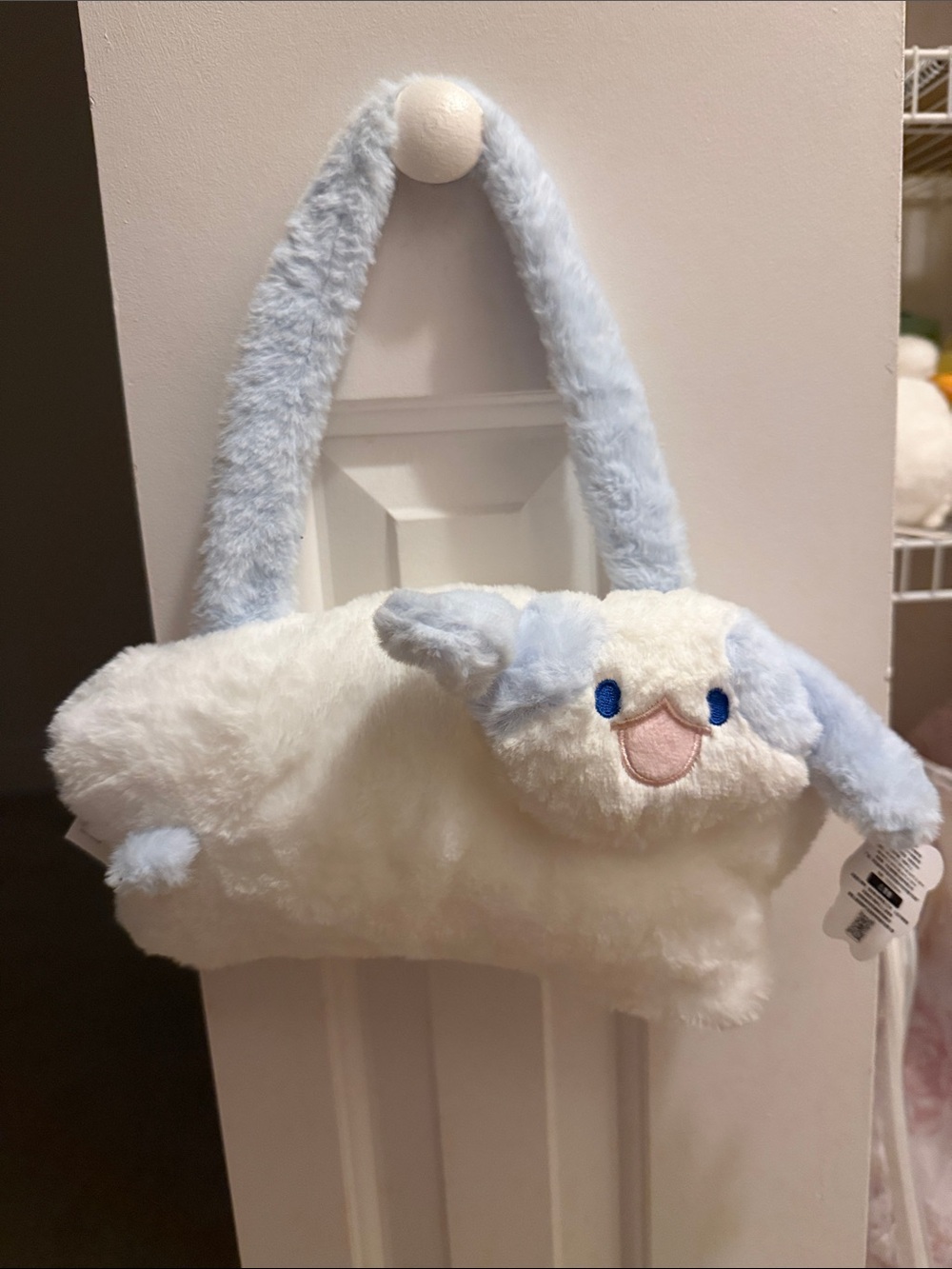 Plush White and Light Blue Kids Shoulder Bag - Cute Animal Face